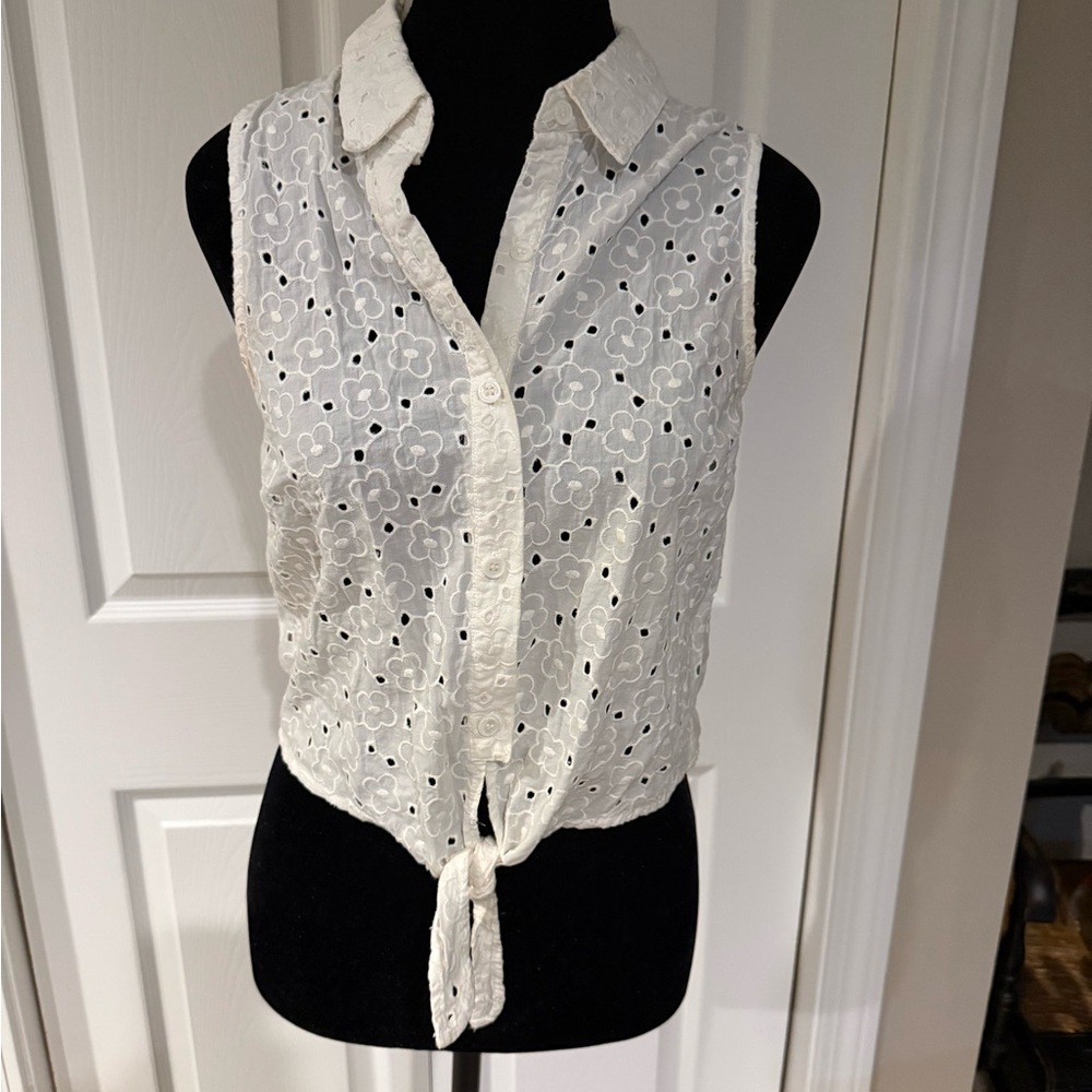Forever 21 White Eyelet Tie-Front Blouse
